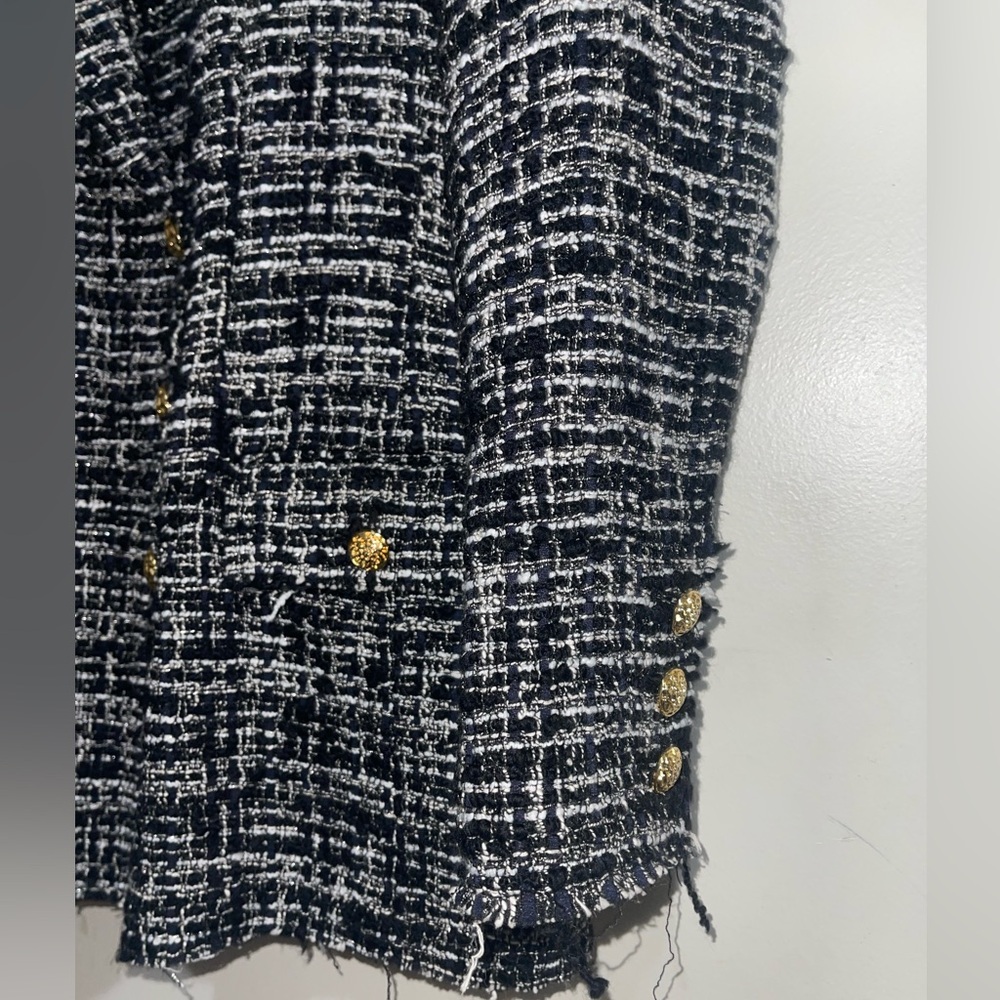 Bloggers Favorite Zara Women's DoubleBreast Tweed Textured Black & White Blazer - Picture 5 of 16